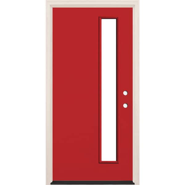Builders Choice 36 in. x 80 in. Left-Hand/Inswing Clear Glass Ruby Red Painted Fiberglass Prehung Front Door with 4-9/16 in. Frame