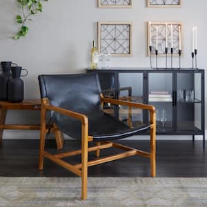 Black Leather Accent Chair with Armrests