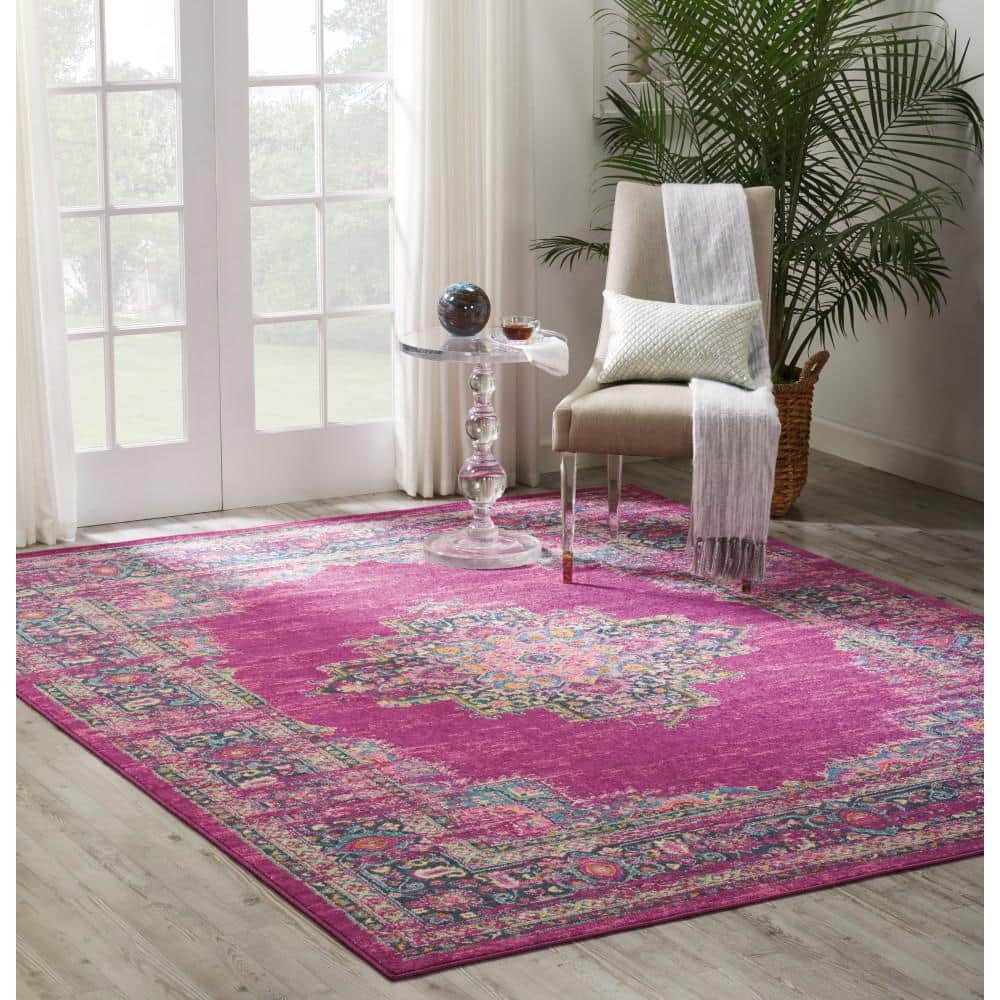 Traditional Floral Medallion 8' x 10' Blue and Purple Area Rug