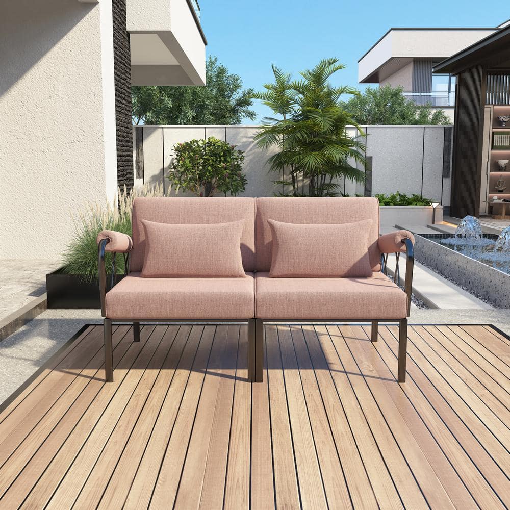 Metal Outdoor Lounge Chair with Pink Cushion, Patio Armless Chair Modern Fa