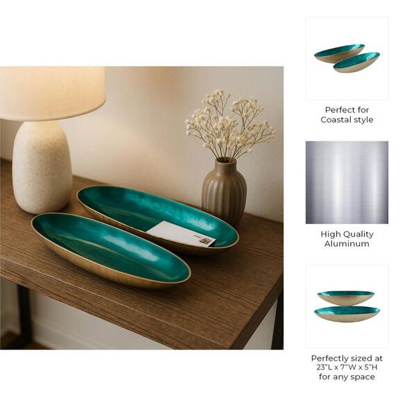 Liv & Skye 20 in. and 23 in. Blue/Gold Metal Oval Enamel