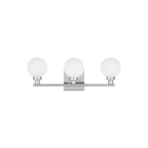 Clybourn 21.625 in. 3-Lights Chrome Vanity Light with Milk Glass Shades