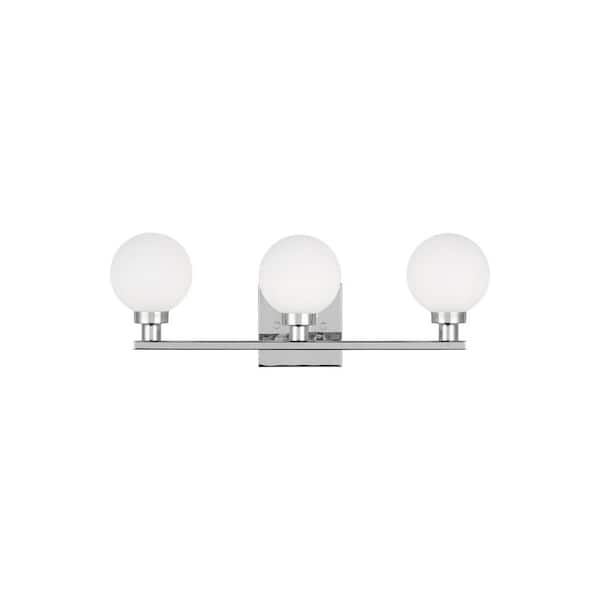 Generation Lighting Clybourn 21.625 in. 3-Lights Chrome Vanity Light with Milk Glass Shades