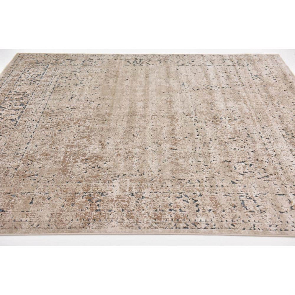 Beige and Light Brown Square Stain-Resistant Rug