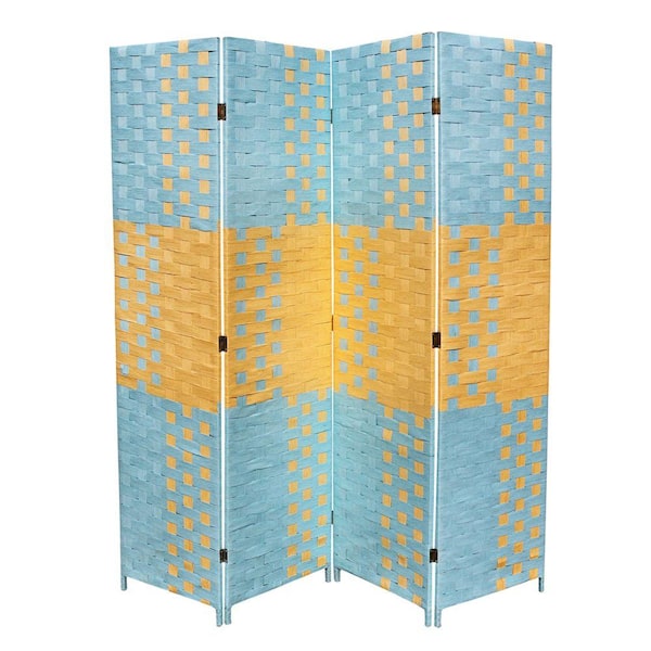ORE International 5.9 ft. Blue and Tan 4-Panel Room Divider