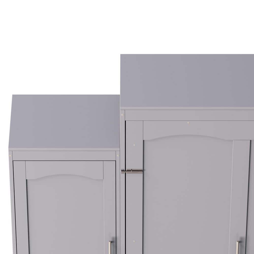 Gray Wood Frame Queen Size Murphy Bed Wall Bed with Wardrobes, Storage Shelves - thumbnail 5