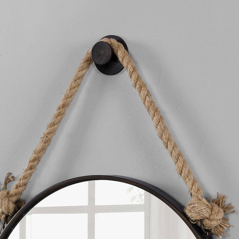 Bronze Round Wall Mirror with Rope Hanger