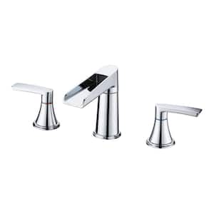 8 in. Widespread Double Handle Bathroom Faucet with Drain Kit Included 3-Holes Brass Sink Basin Taps in Polished Chrome