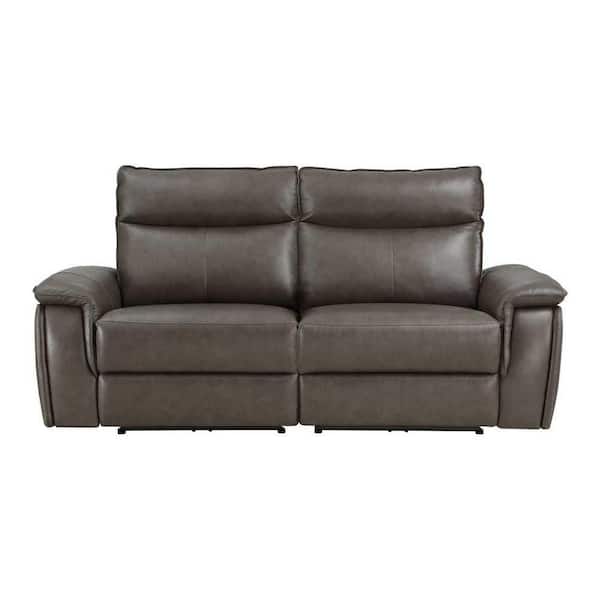 EVERGLADE HOME Verkin 80 in. W Flared Arm Faux Leather Straight Power Double Reclining Loveseat with Power Headrests in Dark Brown