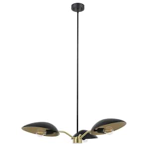 Lindmoor 36.22 in. W x 76 in. H 3-Light Black/Brushed Brass Shaded Chandelier with Black Metal Shades