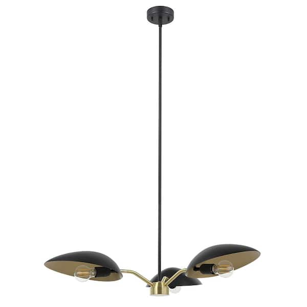 Eglo Lindmoor 36.22 in. W x 76 in. H 3-Light Black/Brushed Brass Shaded Chandelier with Black Metal Shades