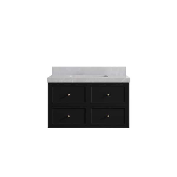 Willow Collections Roswell 36 in. Single Sink Freestanding Black Bath Vanity with Pearl Gray Qt. Top Unassembled