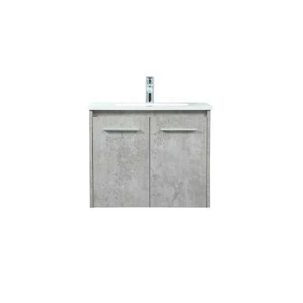 Unbranded Simply Living 24 in. W x 18 in. D x 19.7 in. H Bath Vanity in Concrete Grey with Ivory White Engineered Marble Top