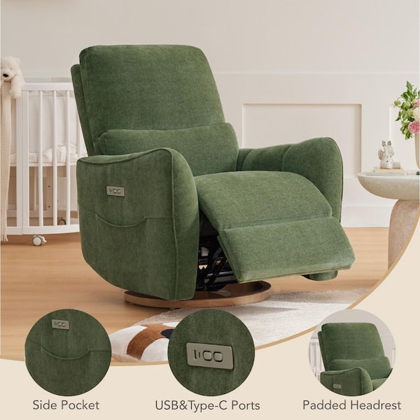 Spruce & Spring Bria Green Modern Fabric Swivel Glider Nursery