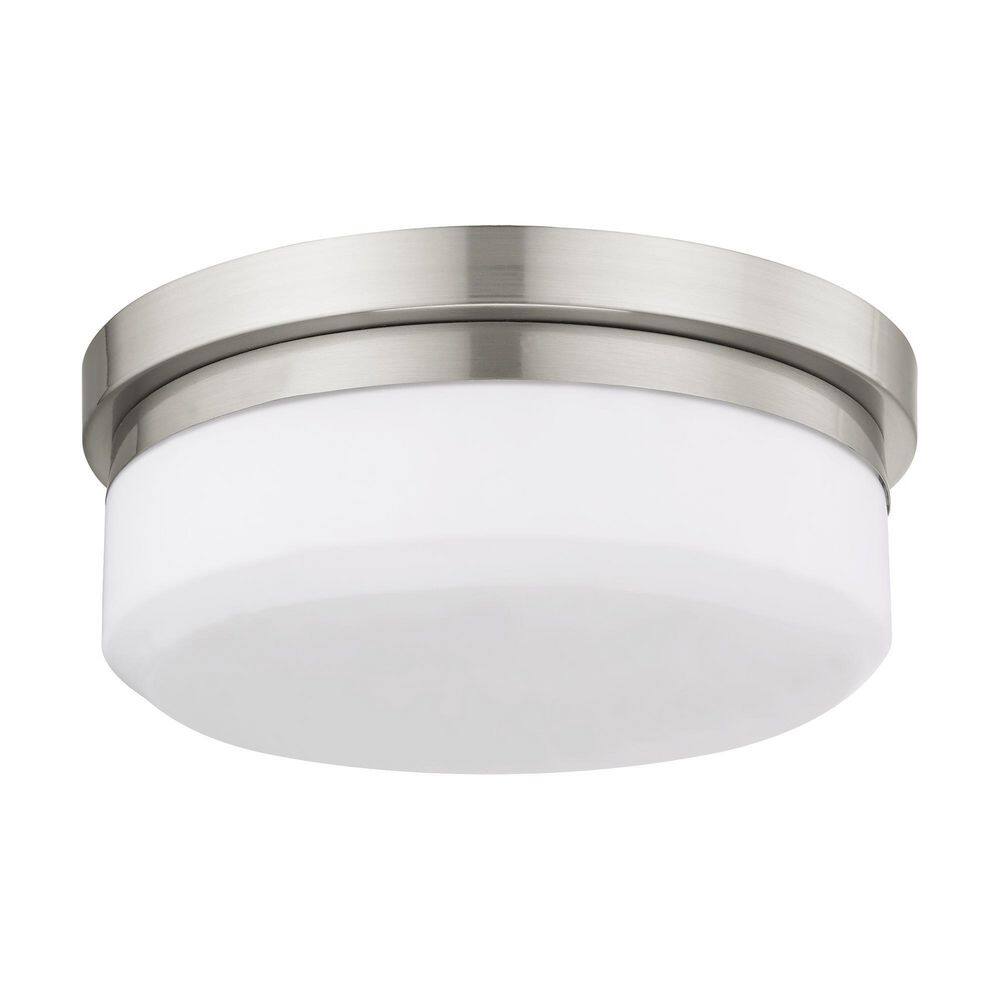 Stratus Collection 2-Light Flush Mount in Brushed Nickel with Hand-Blown Satin Glass