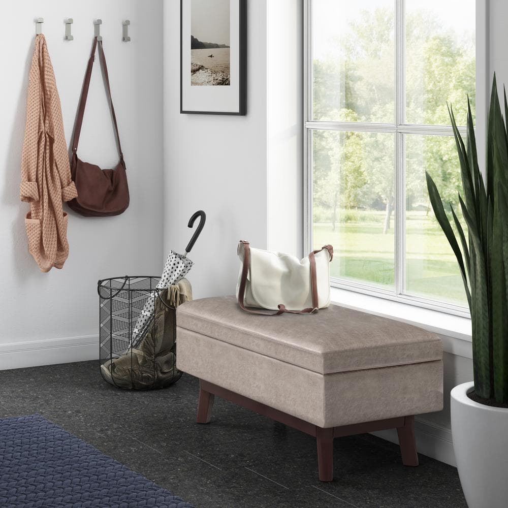 Owen 36" Gray Taupe Faux Leather Storage Ottoman