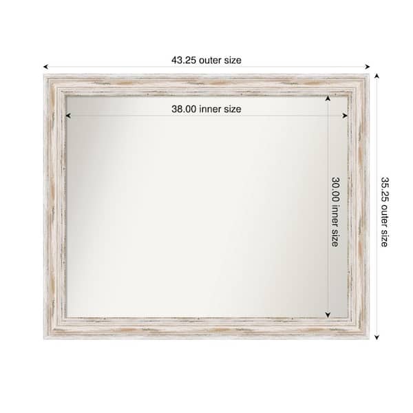 Amanti Art Alexandria Whitewash 43.25 in. x 35.25 in. Custom Non-Beveled Wood Framed Bathroom Vanity Wall Mirror