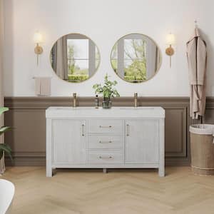 León 60 in. W x 22 in. D x 34 in. H Double Bath Vanity in Washed White with White Composite Stone Top and Mirror