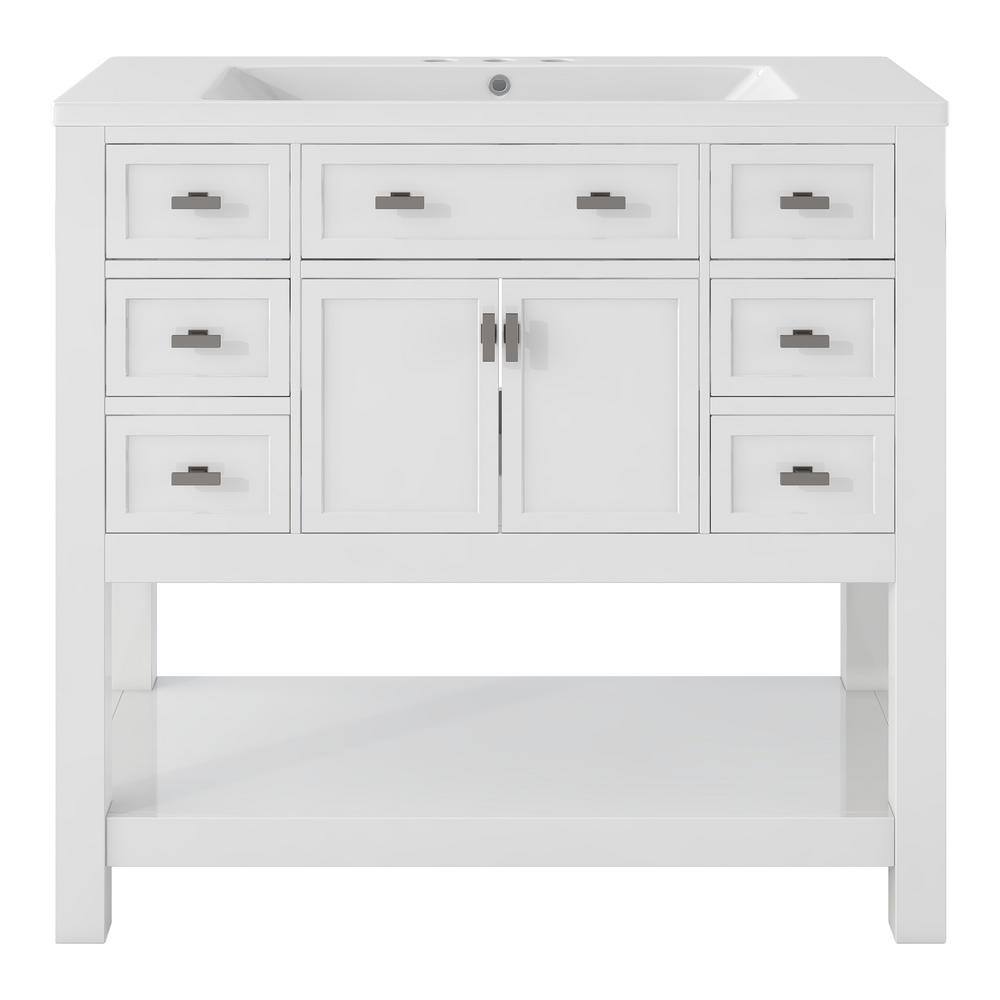 35.2 in. W x 17.7 in. D x 33.1 in. H Bath Vanity Cabinet without Top in Whi
