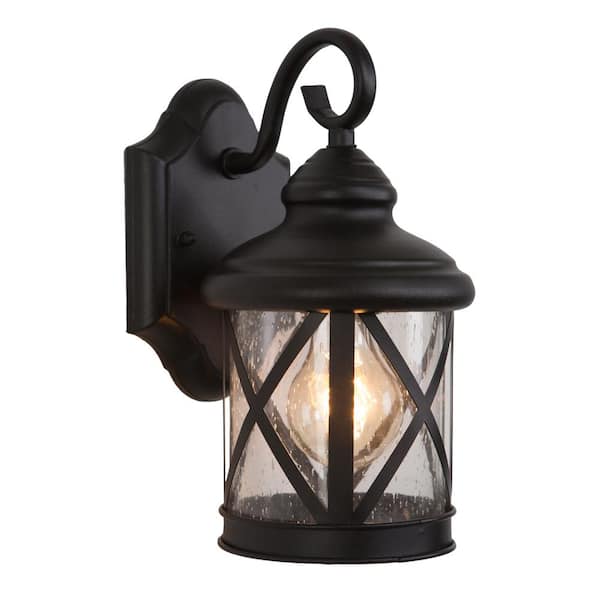 1-Light Exterior Wall Lantern Sconce in Black Finish Size