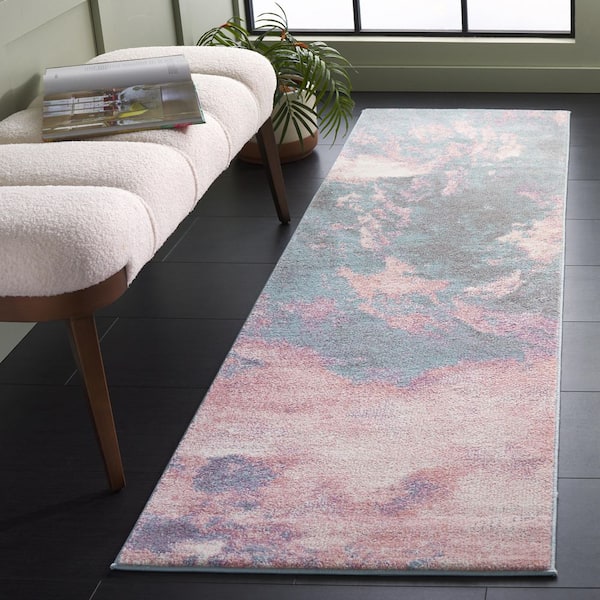 Glacier 2 ft. x 12 ft. Pink/Blue Abstract Runner Rug
