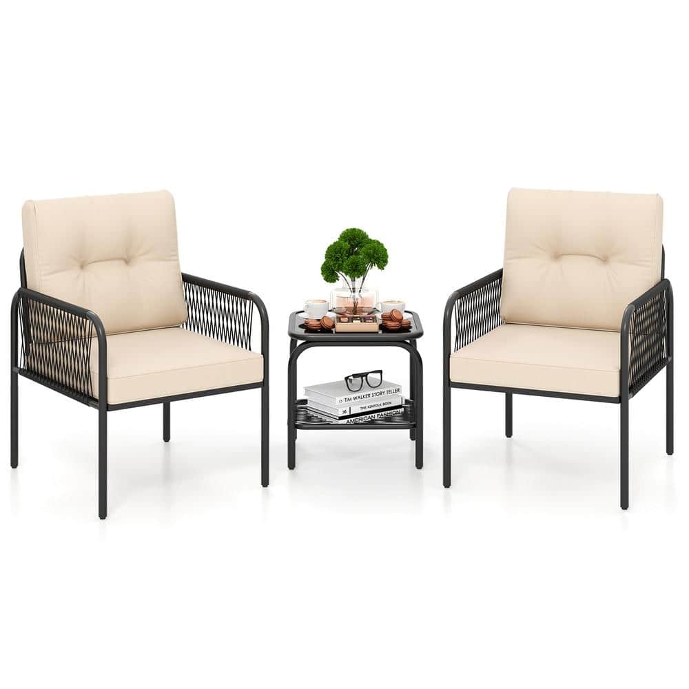 3 Piece Patio Seating Set PE Rattan with Cushions and Glass Table price history on PriceWatchPro