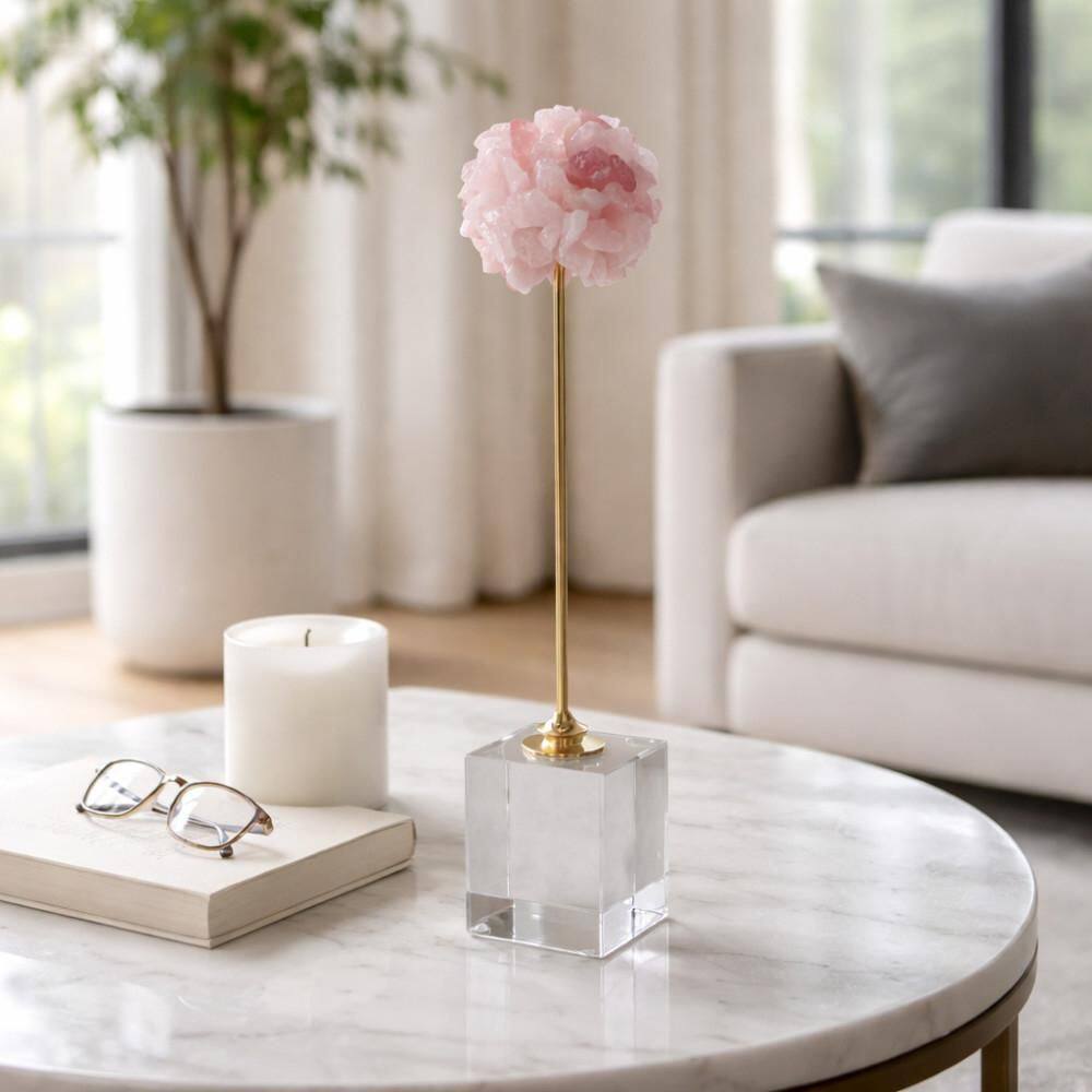 Pink/Gold 3 in. x 18 in. Metal Decorative Orb Statue with Marble Base