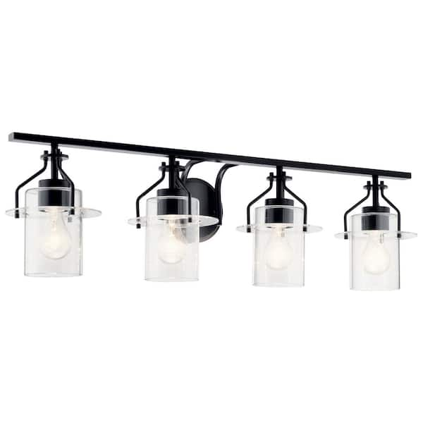 KICHLER Everett 34.25 in. 4-Light Black Vintage Bathroom Vanity Light with Clear Glass