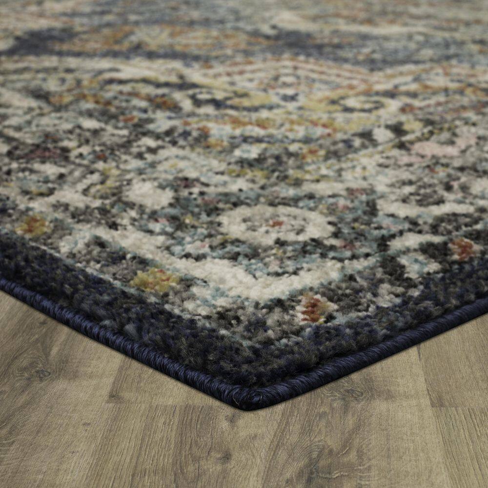Dellen Teal Blue Synthetic Medallion Rectangular Area Rug