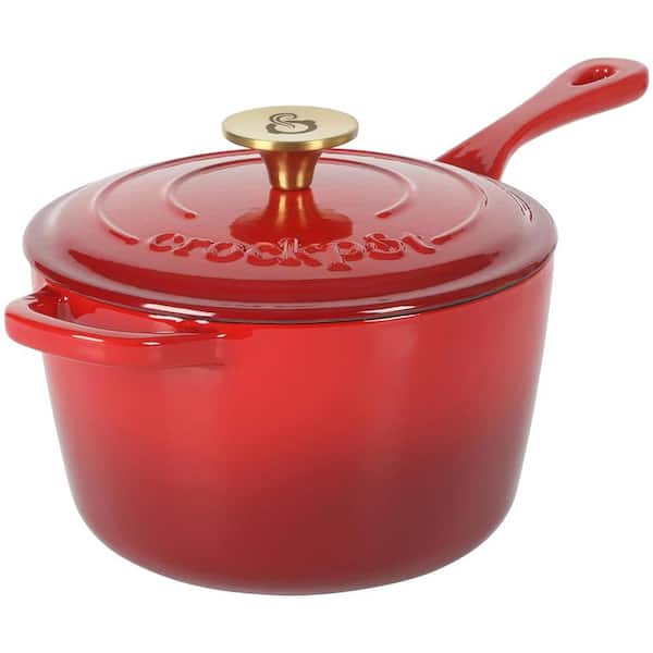 Crock-Pot Artisan 3 qt. Enameled Cast Iron Saucepan with Lid in Red and Gold