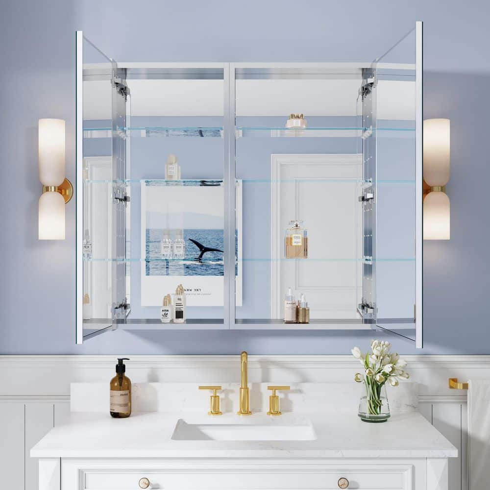 ROSA 36.1 in. W x 36 in. H Surface/Recessed Mount Square Tri-View Aluminum Medicine Cabinet with Mirror, Combo Set price history on PriceWatchPro