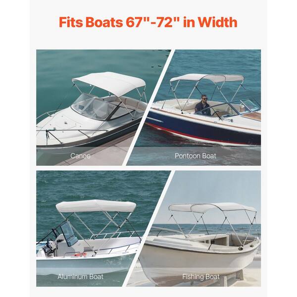 Oceansouth 3 Bow Bimini Top Boat Cover - 67-75 Inch Width, 4ft Long, Grey With Poles