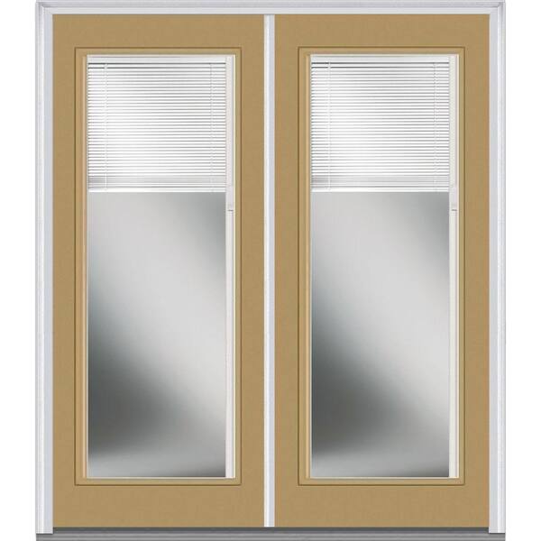 MMI Door 64 in. x 80 in. Internal Blinds Left-Hand Inswing Full Lite Clear Glass Painted Fiberglass Smooth Prehung Front Door