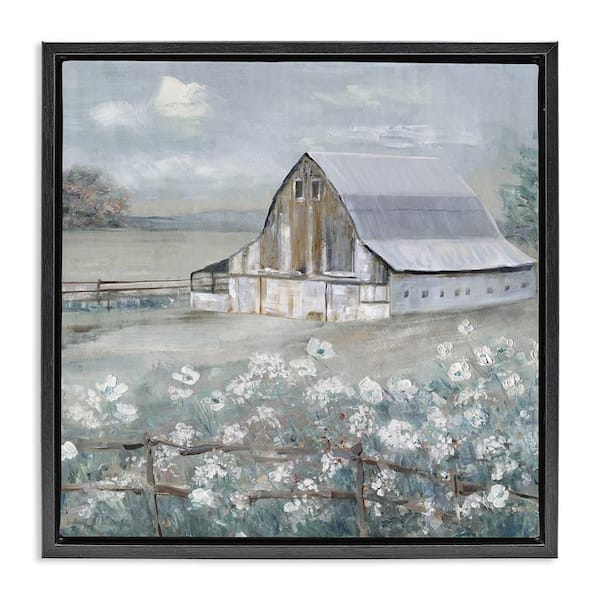 Stupell Industries Blooming Farmhouse Meadow by Sally Swatland Black Floater Frame Nature Graphic Art Print 25 in. x 25 in.
