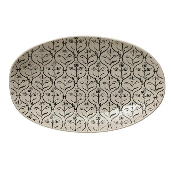 Storied Home 12 in. Black and White Stoneware Oval Platter (Set of 3)