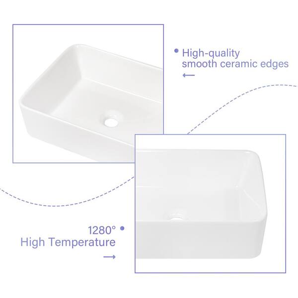 stufurhome - 19 in. x 15 in. Bathroom in White Porcelain Rectangular Ceramic Vessel Sink Above Counter Sink Art Basin