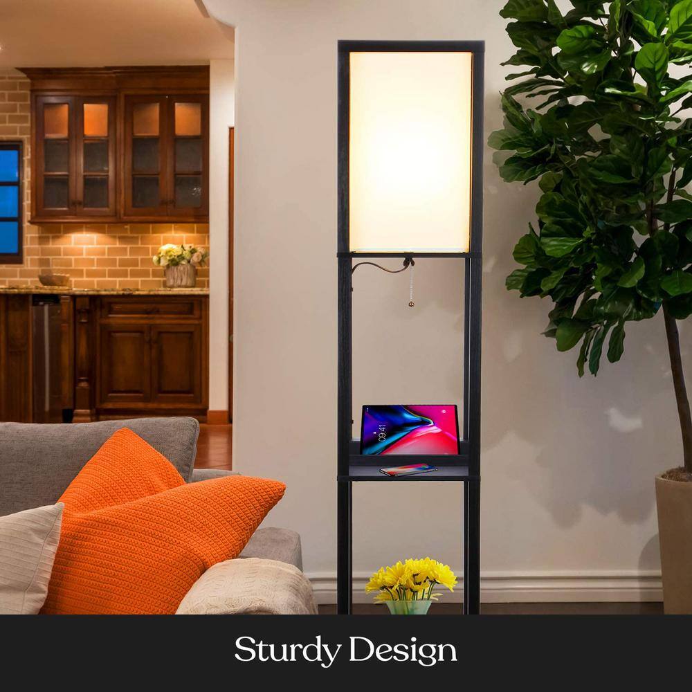 Maxwell Smart Shelf Floor Lamp with Wireless Charger, Black, 63"