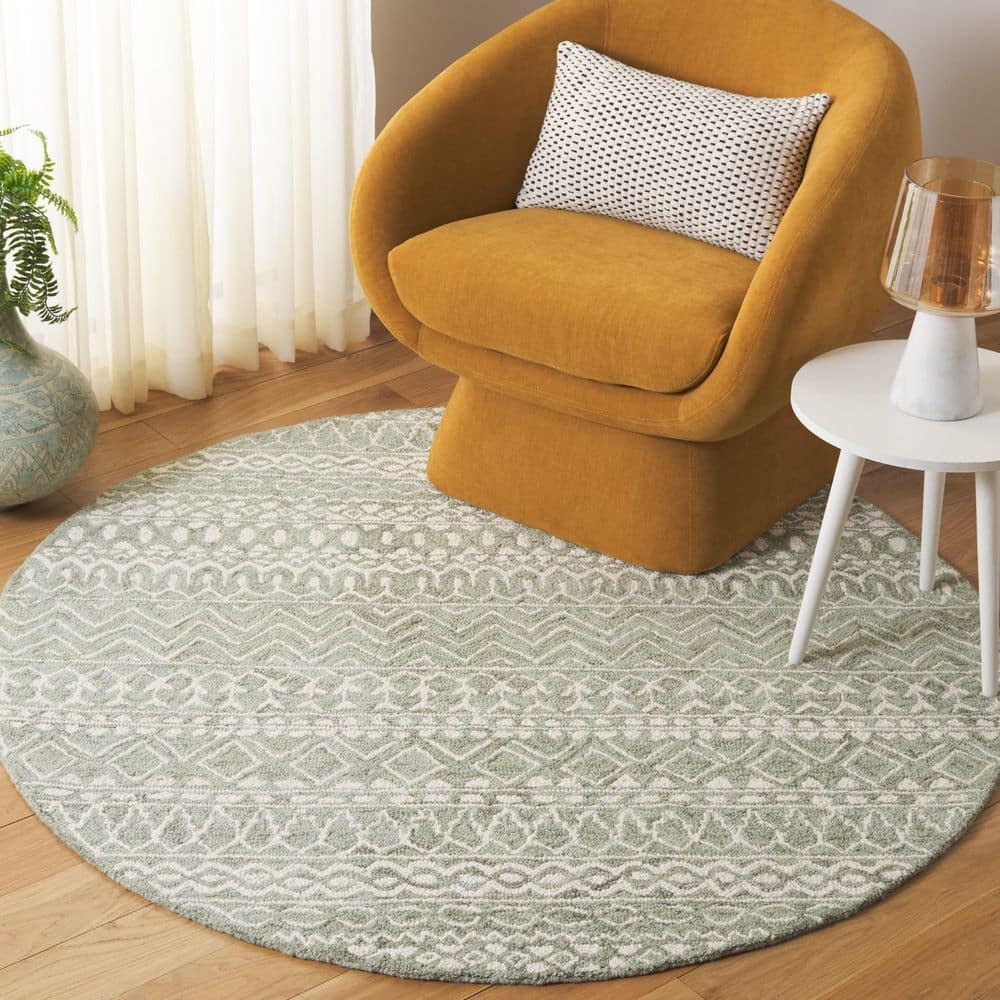 Micro-Loop 5 ft. x 5 ft. Round Sage/Ivory Distressed Tribal Area Rug price history on PriceWatchPro