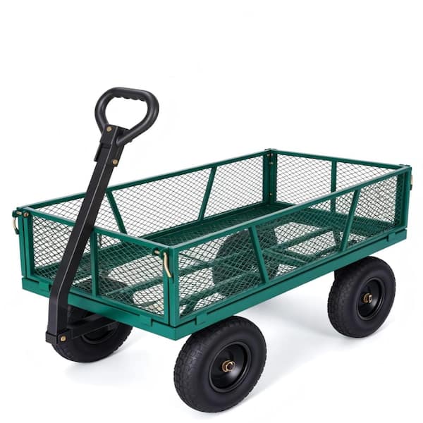1200LBS Heavy Duty Steel Garden Cart 13" All-Terrain Wheels 180° Rotating Handle for Outdoor Gardening Green