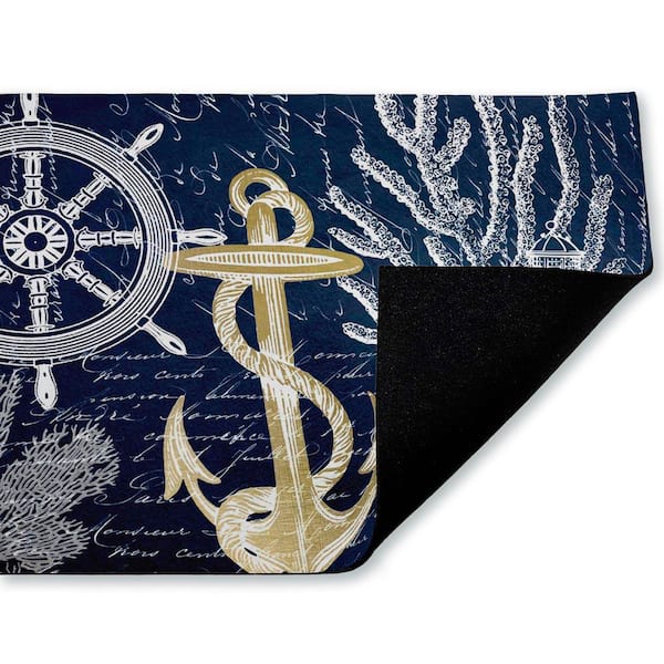Vintage Nautical Sea Letters Blue 18 in. x 30 in. Polyester Non-Slip Outdoor Door Mat