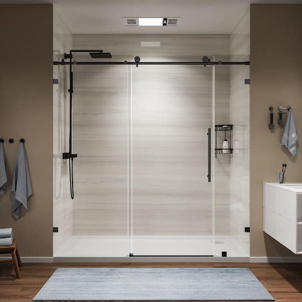 Xspracer Hoven 72 in. W x 74 in. H Sliding Frameless Shower Door in Matte Black with 5/16 in. Clear Glass