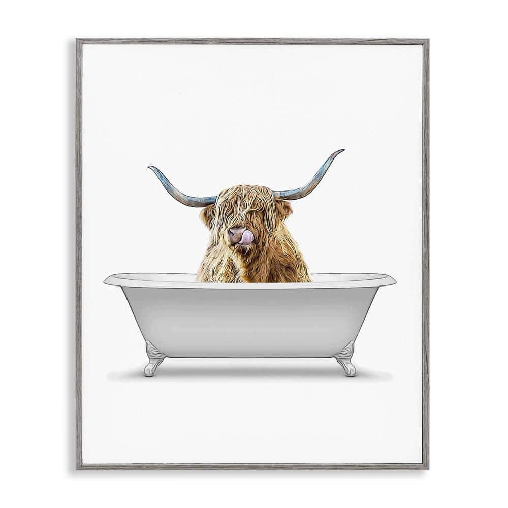 Traditional Longhorn in Bath by Annalisa Latella Gray Framed Animal Giclee Art Print 30 in. x 24 in. price history on PriceWatchPro