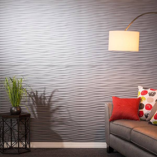 Fasade Dunes Horizontal 96 in. x 48 in. Decorative Wall Panel in Crosshatch Silver