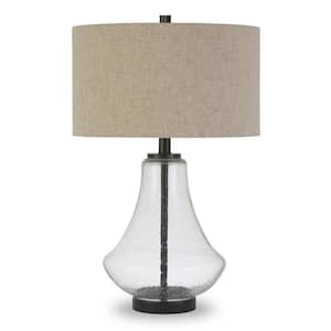 23 in. Flax Coastal Integrated LED Bedside Table Lamp with Flax Fabric Shade
