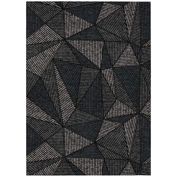 Black, Charcoal, Gray 10 ft. x 14 ft. Woven Geometric Polyester Rectangle Indoor/Outdoor Area Rug