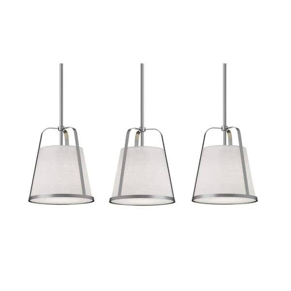 Lizzette 60-Watt 3-Light Satin Nickel Pendant Light with White Fabric Shade