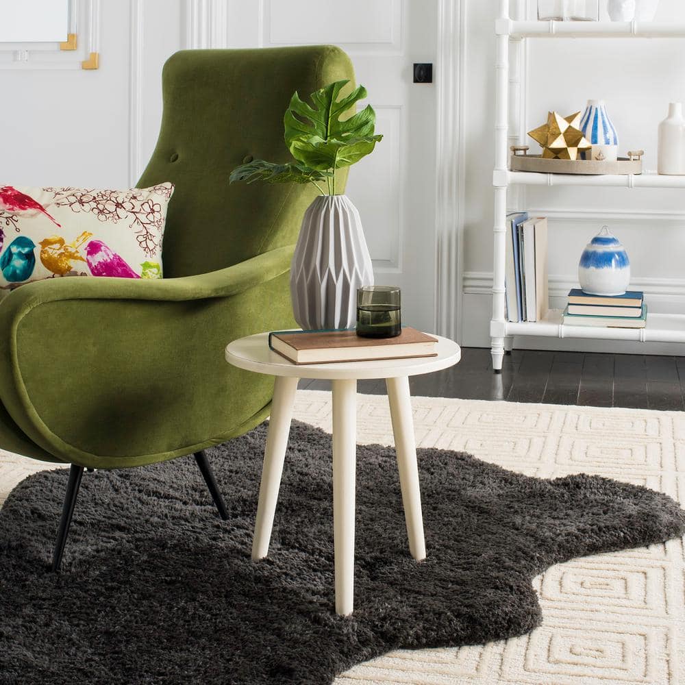 Distressed White Round Pine Wood Accent Table