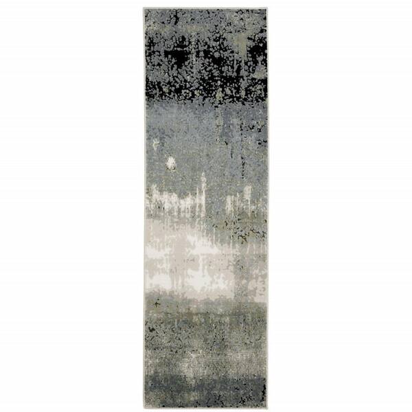 HomeRoots 2' X 8' Blue Green Grey And Beige Abstract Power Loom Stain