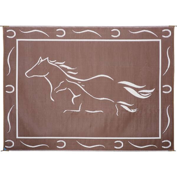 Ming's Mark 8 ft. x 11 ft. Brown/White Galloping Horses Reversible Mat