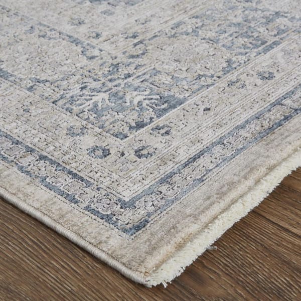 2 ft. x 12 ft. Gray, Blue, Taupe Oriental Runner Rug